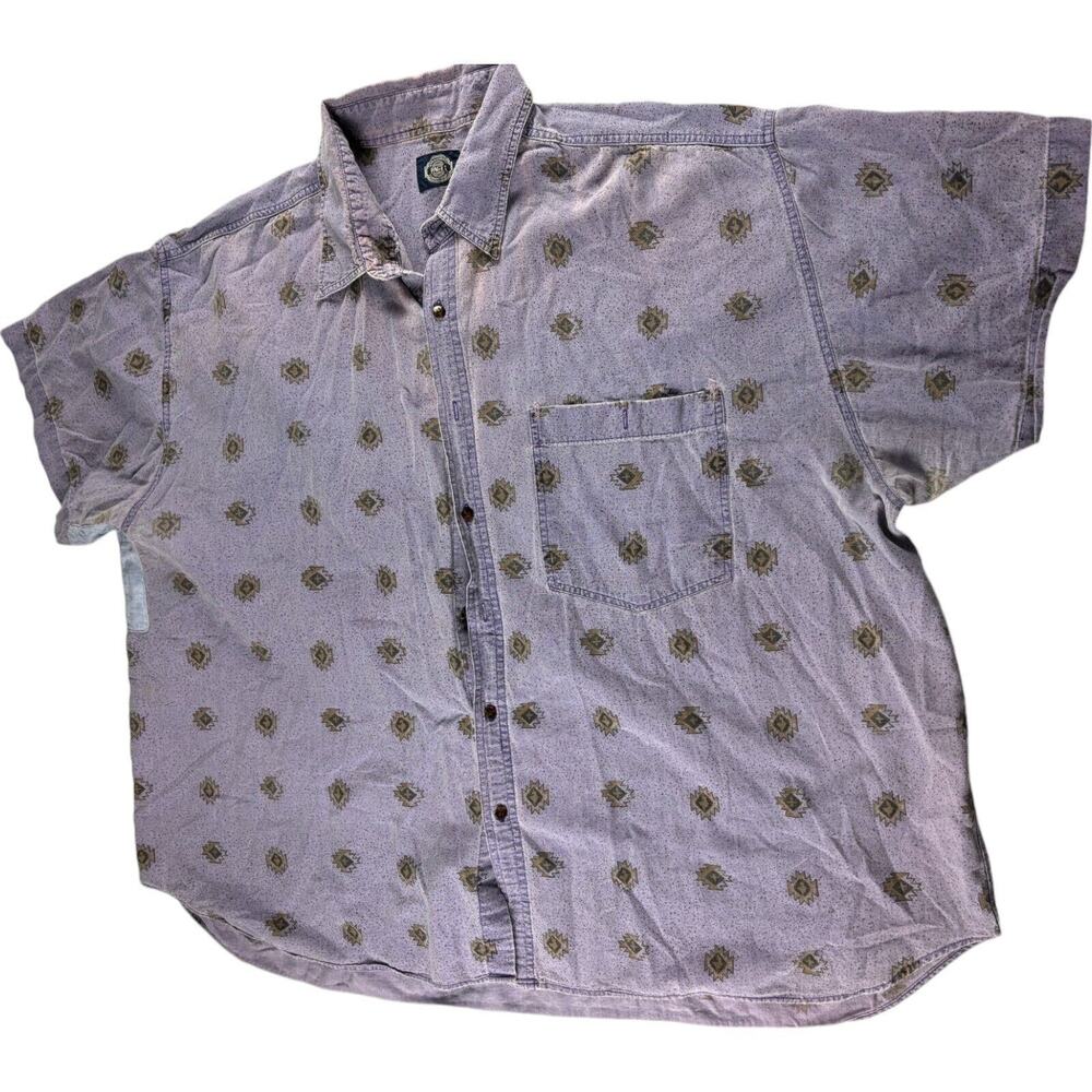 Page 1 Mens Sz 3XL Purple Geometric Button Up Shirt Short Sleeve Collared